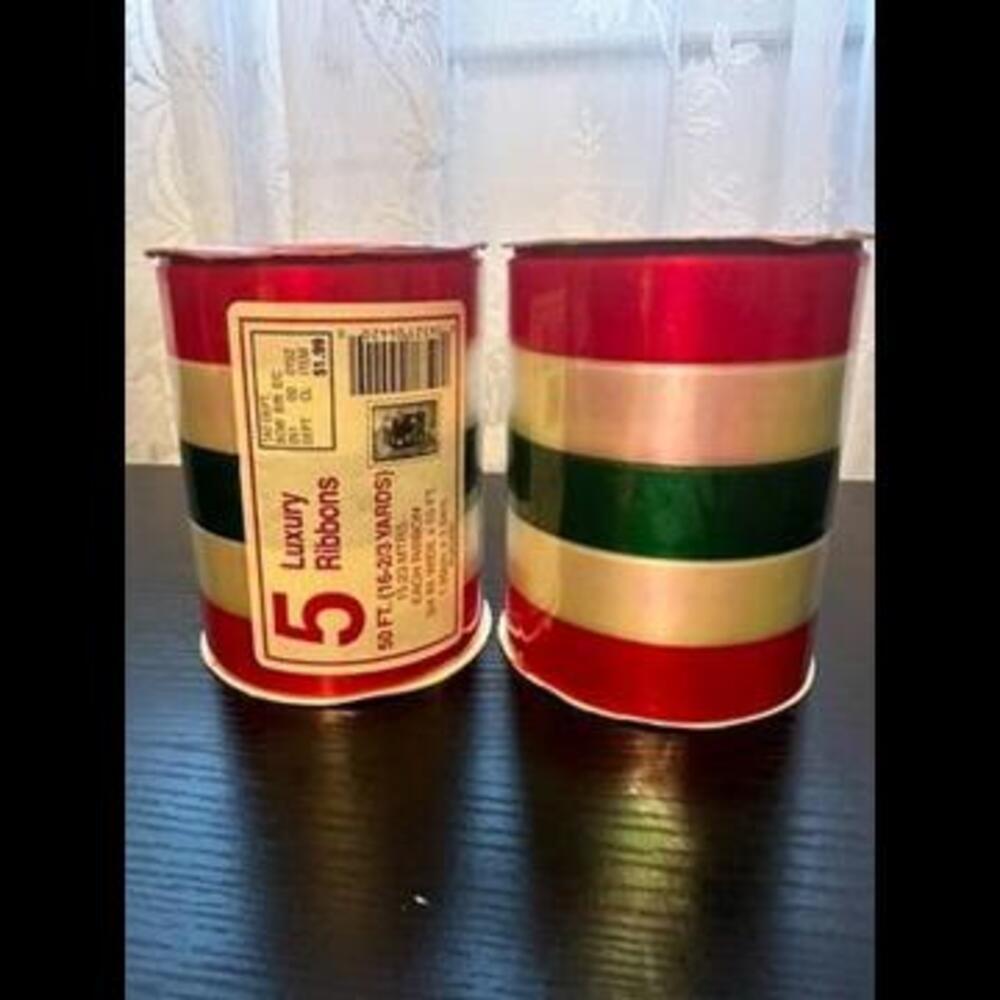 Festive Striped Satin Ribbon Rolls - 50 Yards Each, Set of 2 for Holiday Decor